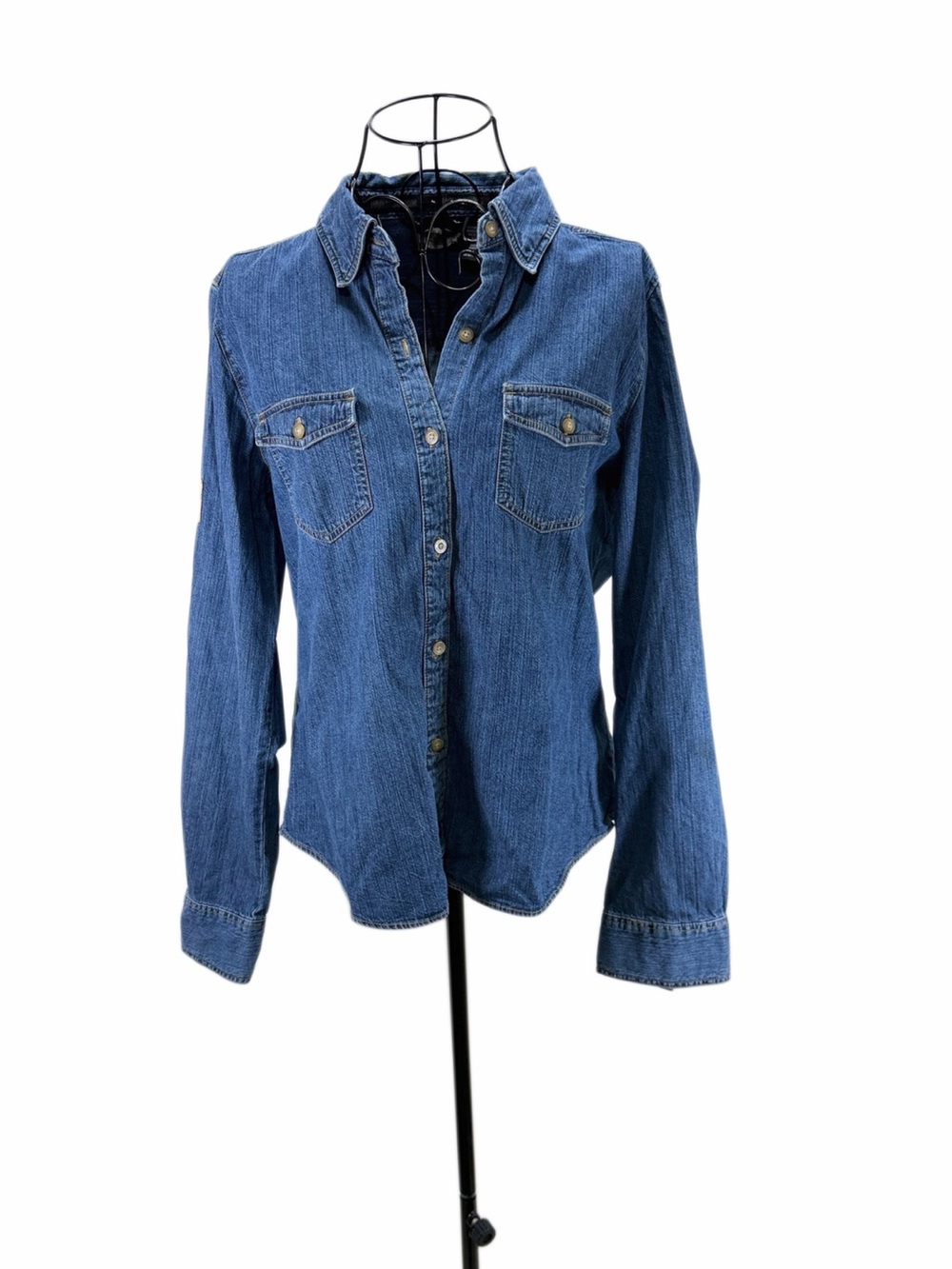 Harley Davidson MotorClothes Women’s L Blue Denim Button Down Shirt Biker